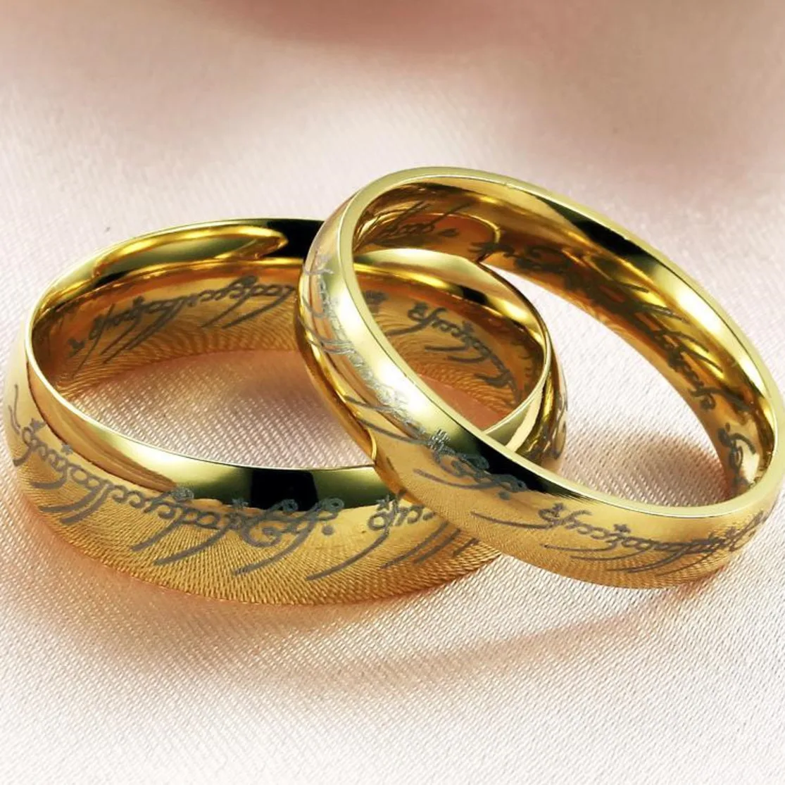 Top Women Quality Lovers' Titanium Steel Gold Engagement Lovers Rings Double For Couples Wedding Decoration Men Engagement-ring