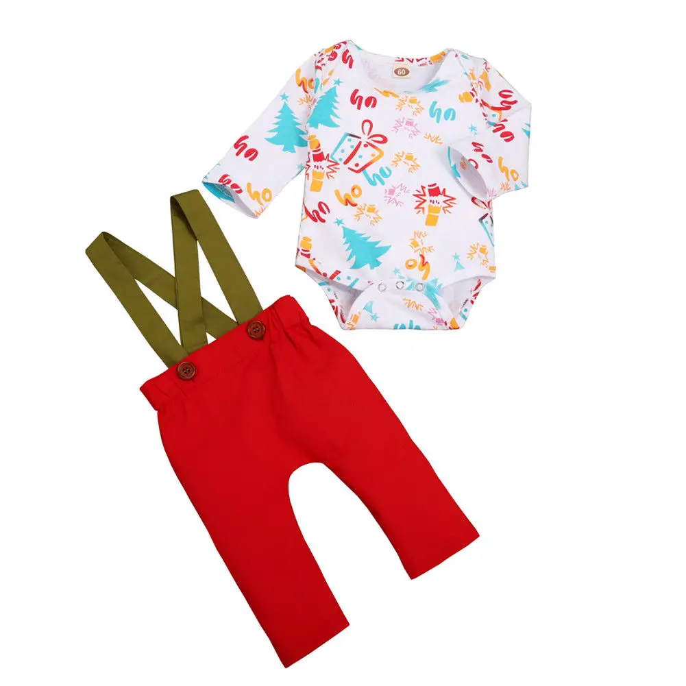 

2PCS Set Newborn Baby Boy Girl Long Sleeve Cotton Bodysuit Tops Overalls Bib Pant Outfits Baby Clothing Set