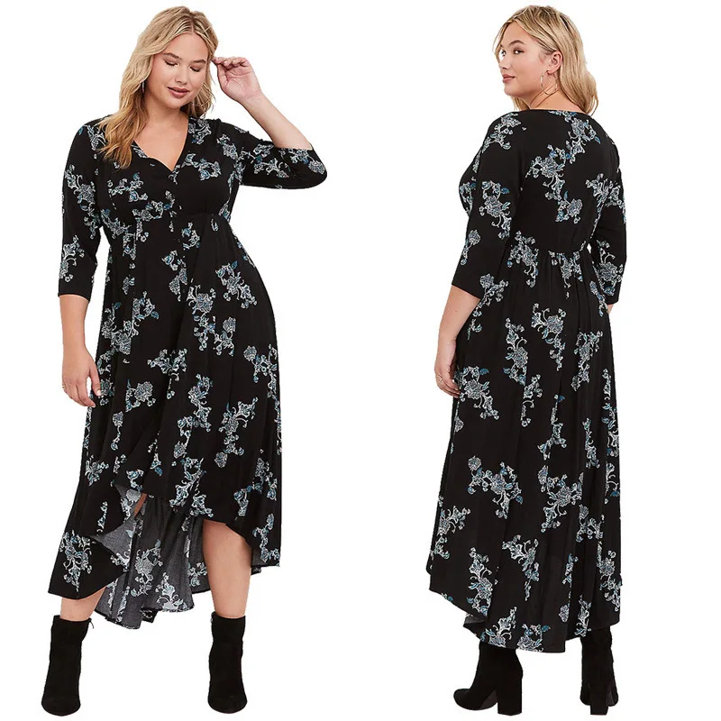 New Europe Fashion Printing Long Autumn Dress Women Vintage Dresses For Big Sizes Cotton Bohemian XL XXL XXXL 4XL 5XL