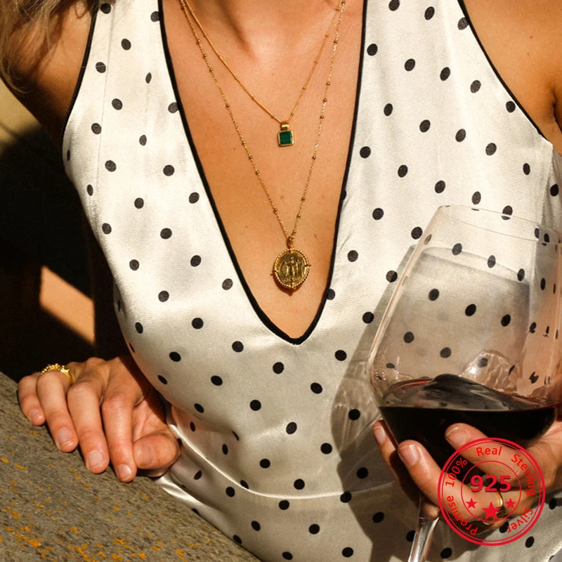 

925 Sterling Silver Simple European American Retro Vintage Round Coins Pendant Choker Clavicle Necklace Women Jewelry