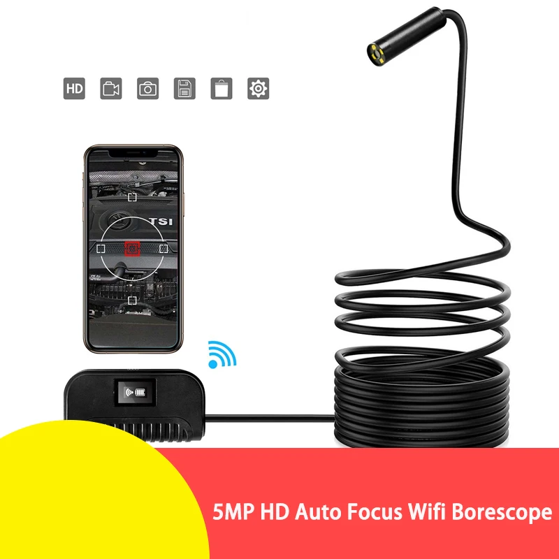 

2.4G Wifi 5MP HD AutoFocus Borescope Camera 2592*1944 Resolution Photo and Video Function Waterproof Borescope Inspection Camera
