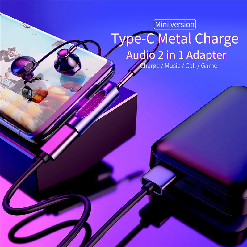 Rock USB C Aux Adapter Type C to Type-c & 3.5mm audio Cable Female Headphone Jack Aux Splitter USB-c Charging For Huawei Macbook