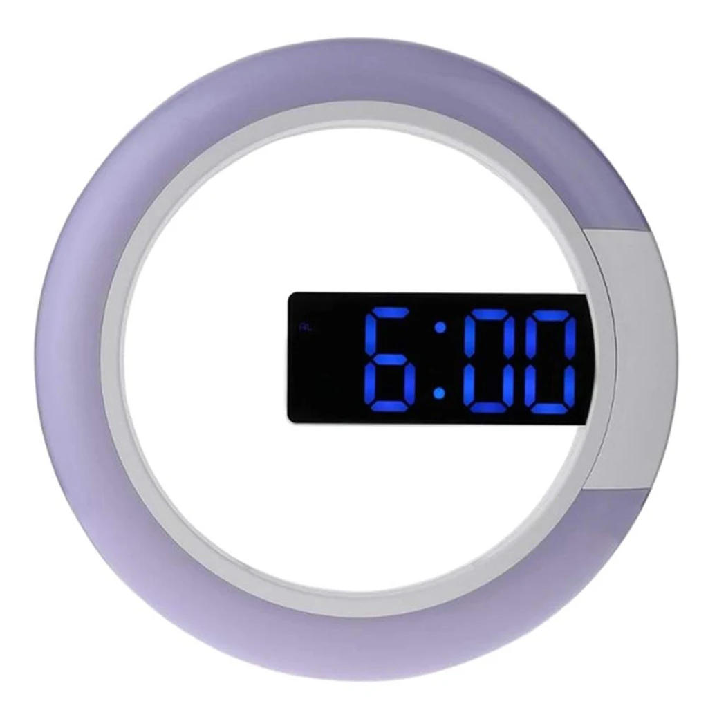 

LED Wall Clock with Temperature Digital Alarm Clock Hollow Ring Shaped Mirror Wall Clock Brightness Adjustable 12/24 Hour Time