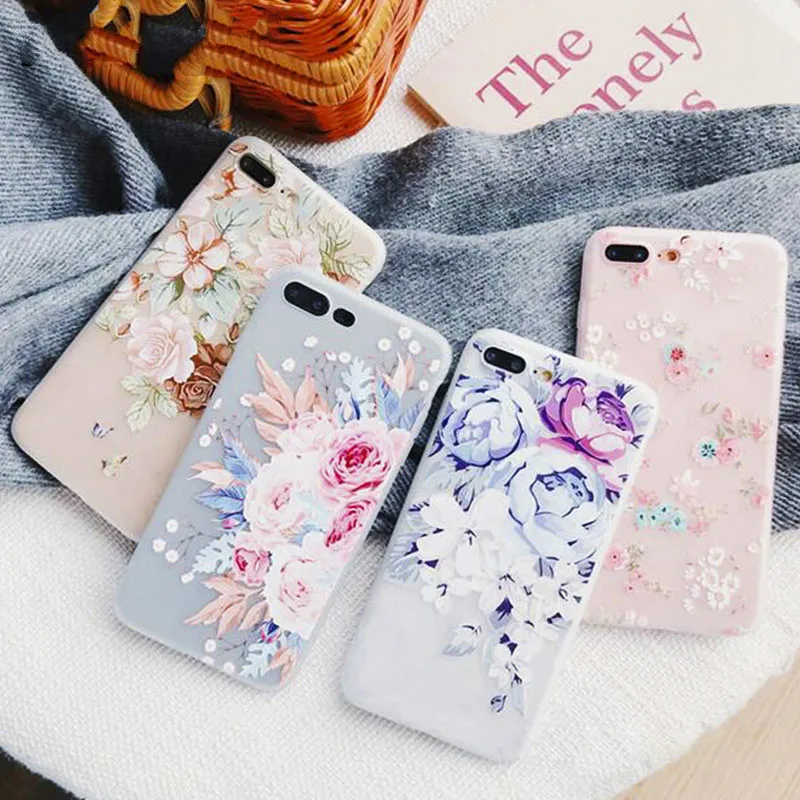 Новый 3d Рельефный цветочный чехол для телефона Iphone Xs 7 X 6s 6 8 Plus мультфильм цветы