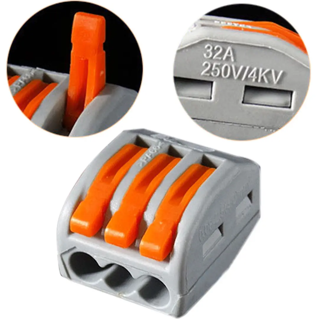 

10pcs 3 Way Reusable Spring Lever Terminal Block Electric Connector Wire