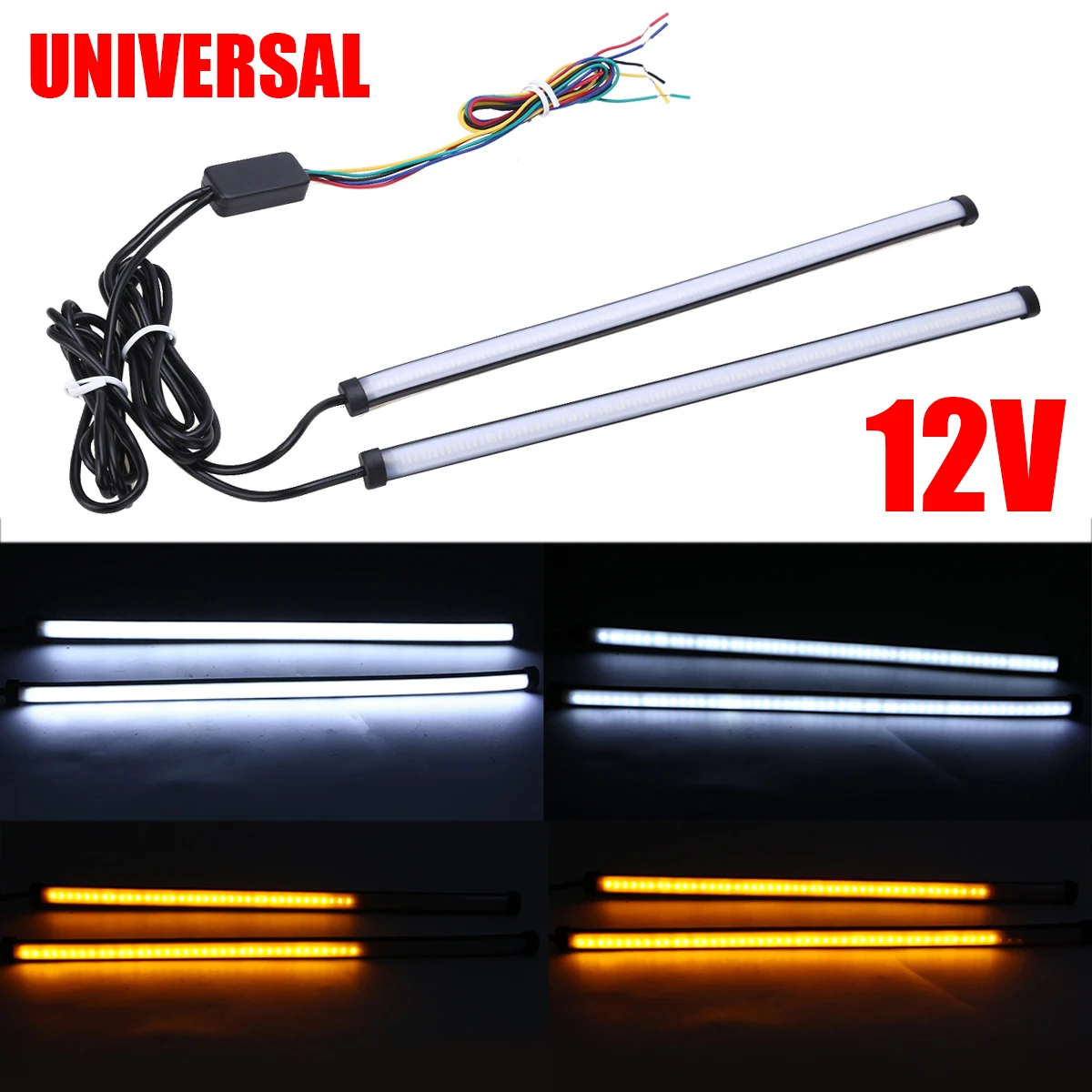 

2PCS/SET 30cm Switchback Automobile Turn Brake Light Strip Car Amber + White LED DRL Turn Signal Lamp Strips