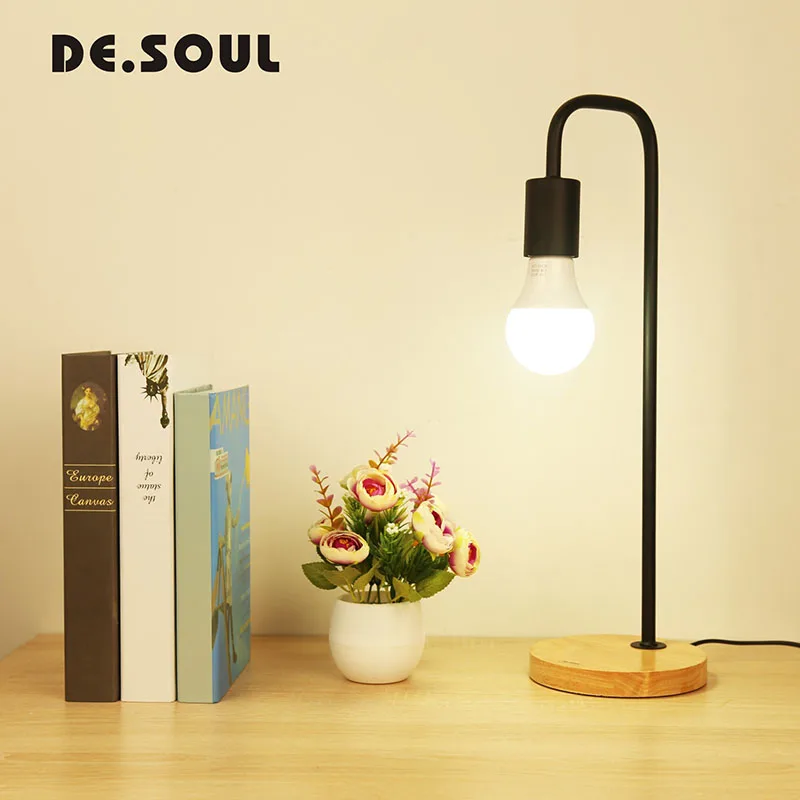 

DE.SOUL Wooden Base Table Lamp Desk Lights Study Lighting Eye Protection E27 Table Light Nordic bedroom bedside table lamp