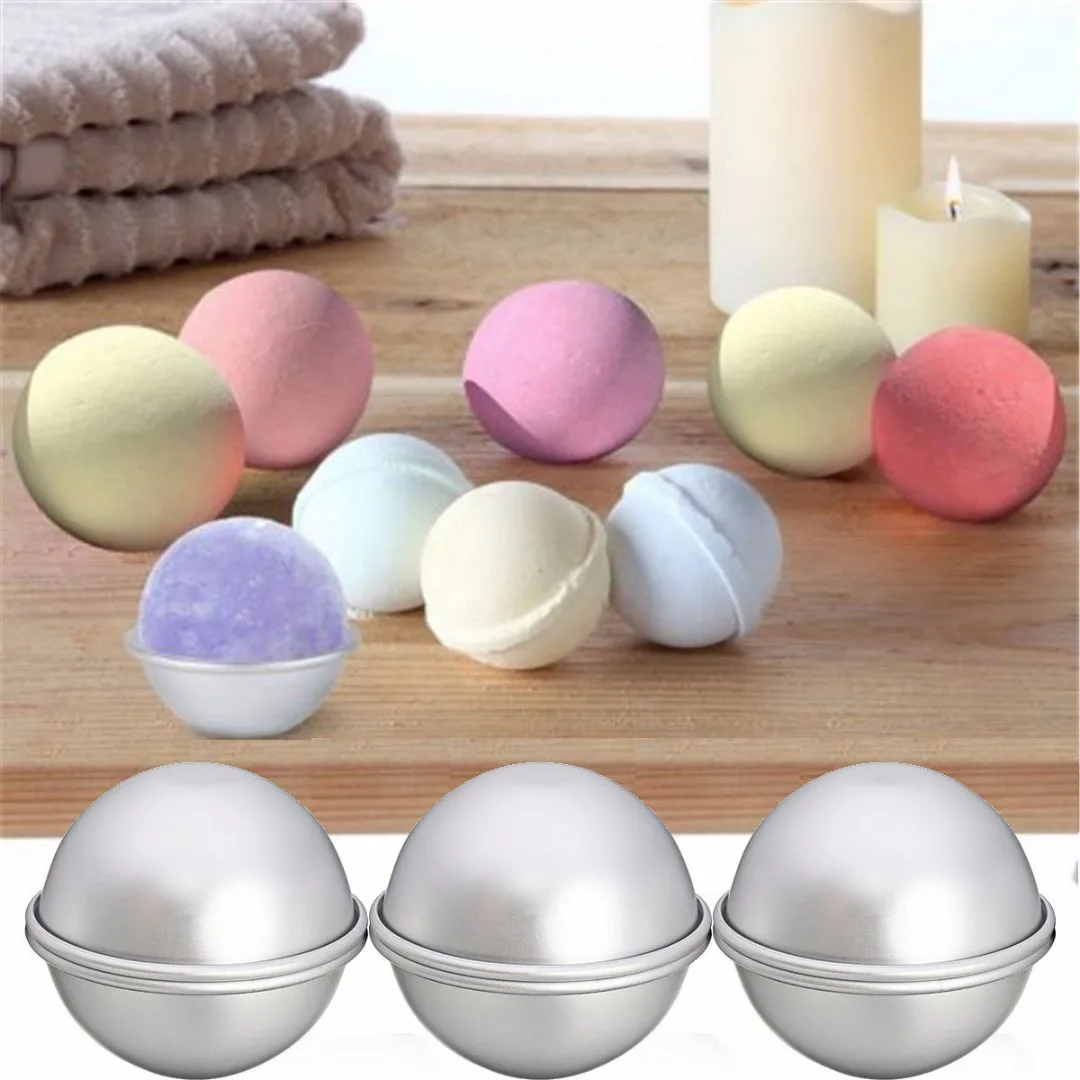 

6pcs 3 Sets New 65mm Aluminum Silver Round Bath Bomb Molds For Fizzy Sphere