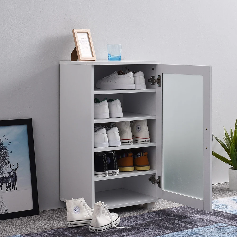 

Home Contemporary Shoe Storage Cabinet with Frosted Glass Doors Display Box Adjustable Shelves