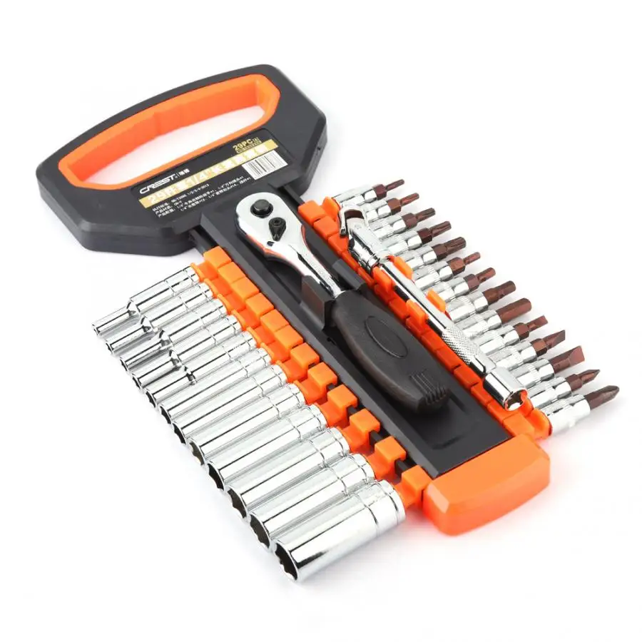 

klucze nasadowe 29pcs 1/4 inch Ratchet Wrench Long Socket Bit Set Quick Release CR-V Hand Repair Tool Repair Tools Set