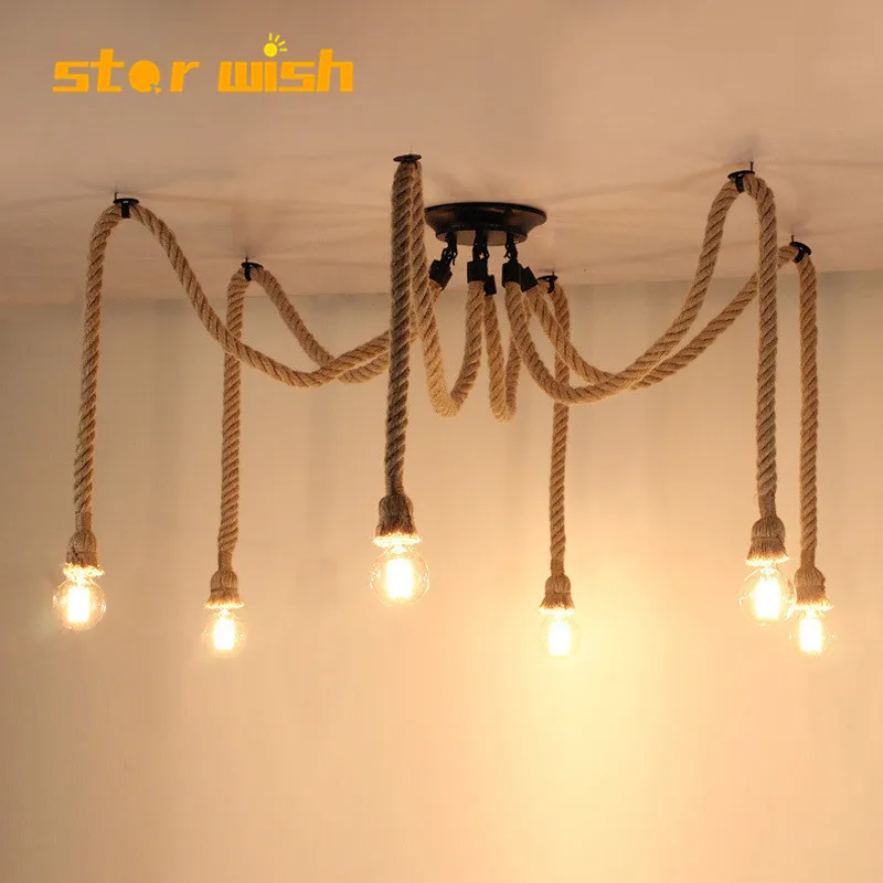 

Star wish Retro Nordic Industrial Vintage Staircase Bars Hemp Rope Creative Personality Restaurant Country Bar pendant light