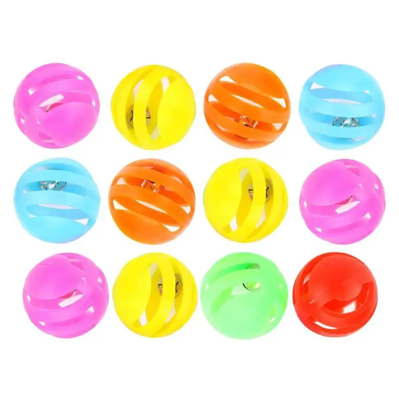 12pcs/set Plastic Hollow Ball Chew Bite Built in Bell Balls Pet Cat
