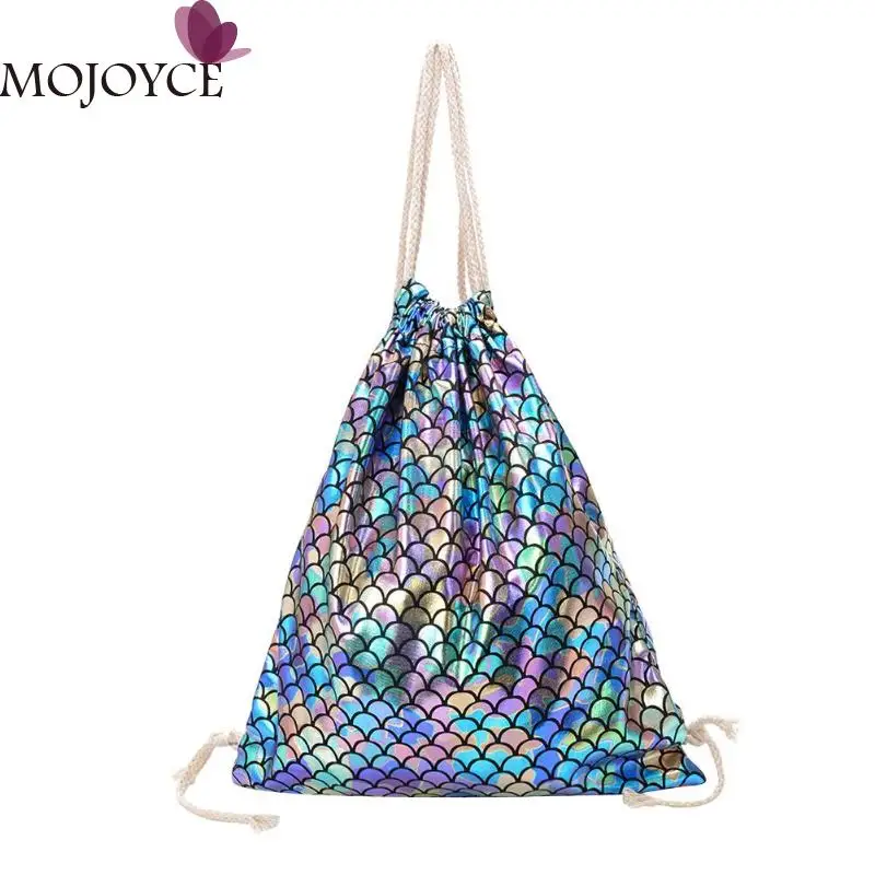 

2019 Girls Female New Fashion Fish Scales Drawstring Backpacks Travel Sports Summer Shoulder Bags Women Rucksack