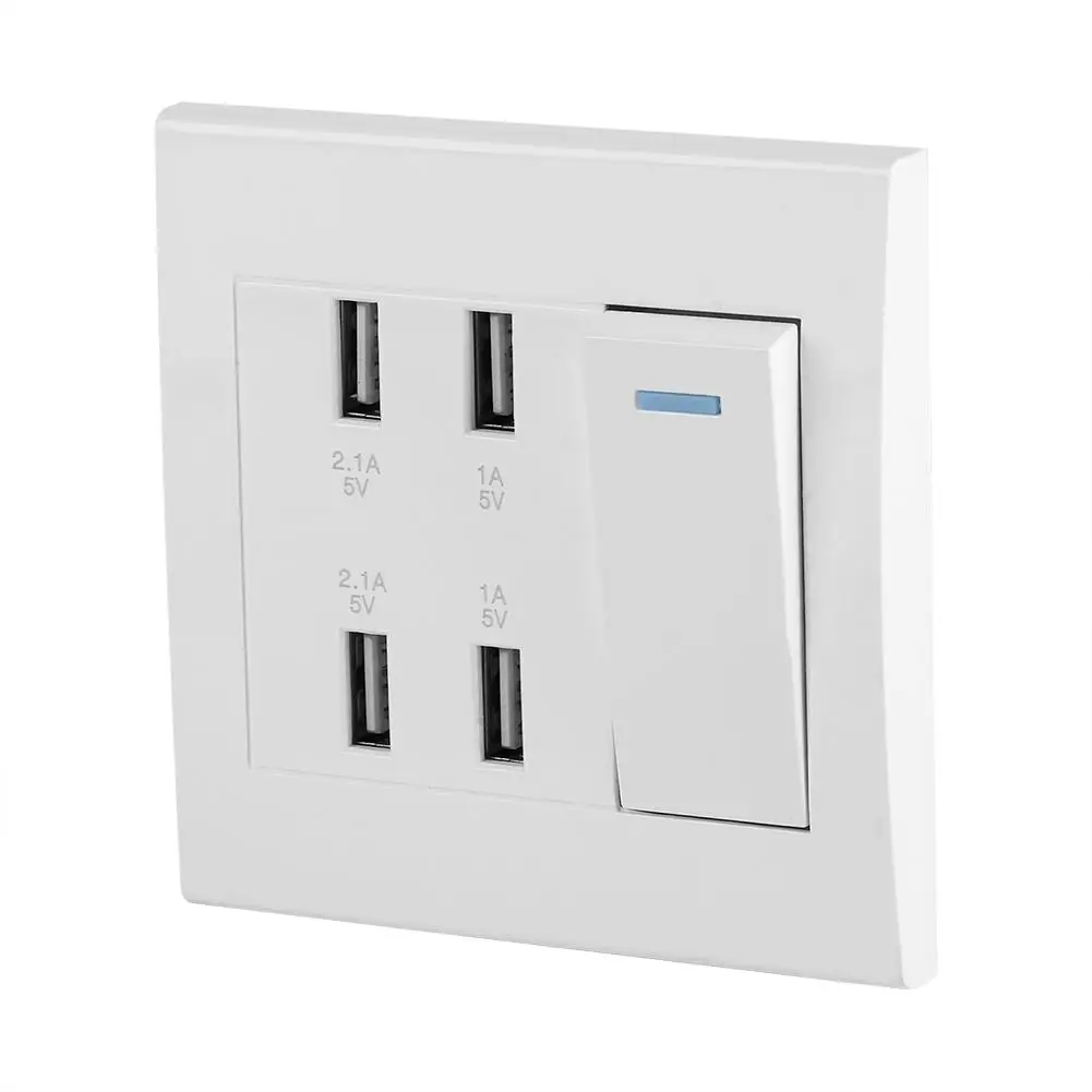 

1 Pcs 4 Ports USB Socket Switch Control 5V 2.1A/1A 4100mA USB Wall Mounted Power Socket Charger Outlet(220~250V)