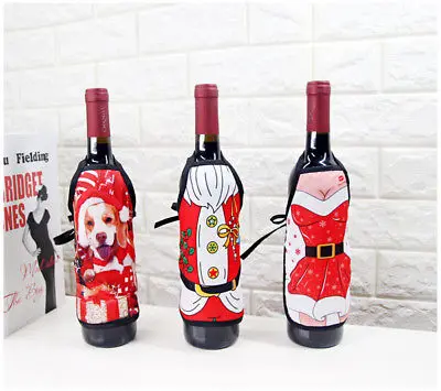 

Christmas Apron Santa Wine Bottle Cover Bags Wrap Xmas Dinner Party Table Decor Wine Bottle Cover Bags for Christmas