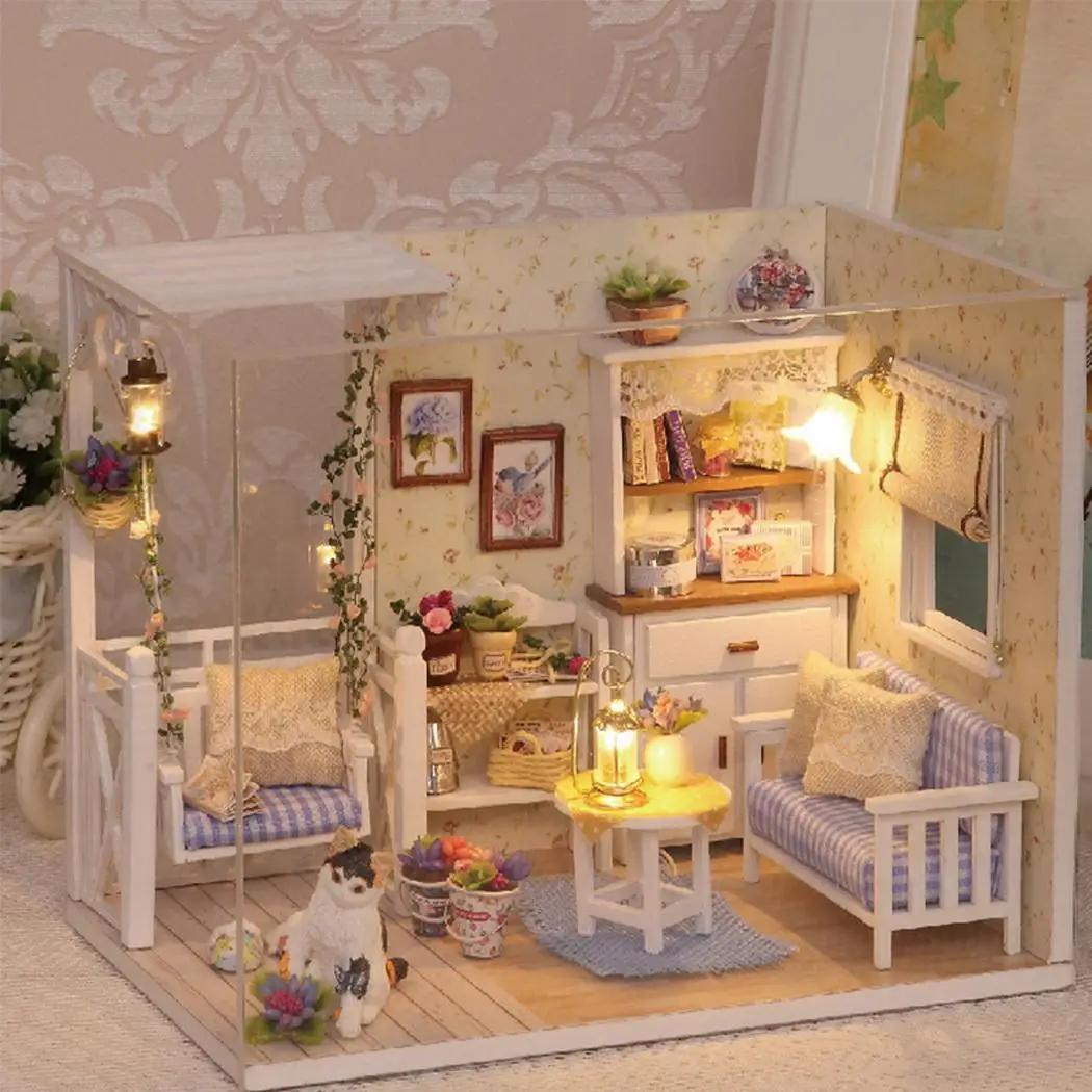 

Children Creative Wooden Toy Dollhouses Handmade DIY Cottage handmade cottage, beautiful fashion. Glow Kit