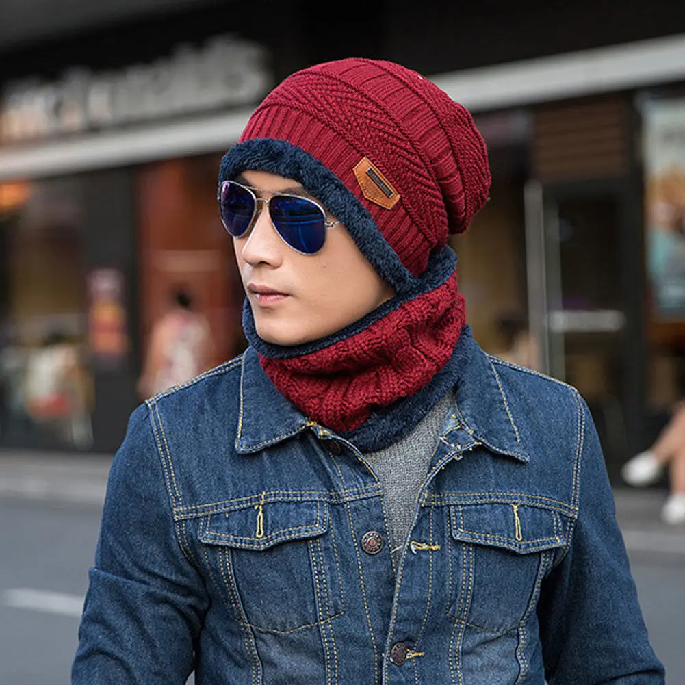 Nuovo Unisex Donne Degli Uomini di Inverno Morbido Caldo Del Crochet Del Knit Baggy Beanie di Lana Del Cranio Del Cappello Ski Cap Sciarpa Set