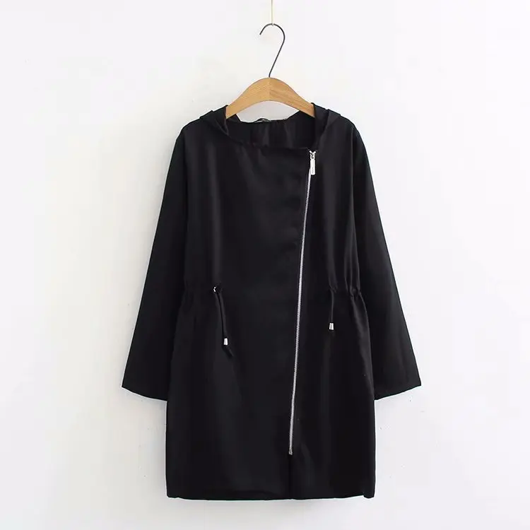 Manches vert Automne Glissière Solide Manteaux Longs Femme Lacets Capuche Femmes Hiver Fermetures rouge Outwear Tranchée Longues À Noir Nouvelle Mode q7zUnRqFt