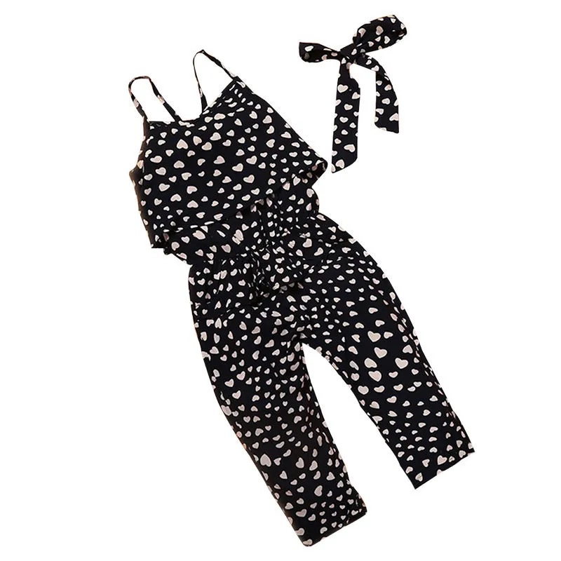 Summer Sleeveless Girls Clothes Kids Girls Harness Heart-shaped+Belt 2 Pieces Clothing Set Kids Summer Jumpsuit Clothes