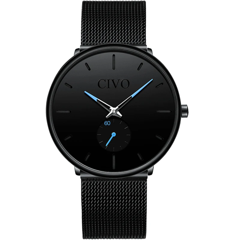 

CIVO Simple Casual Watches Fashion Sports Business Quartz Watch Slim Black Mesh Steel Waterproof Wrist Watches For Men reloj