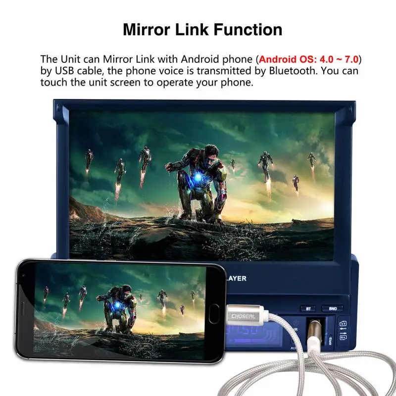 

Car Player Vehicle-Mounted Full Auto Retractable Screen MP5 /MP4 / MP3 Colorful Light GPS Multimedia Player Universa Bluetoooth