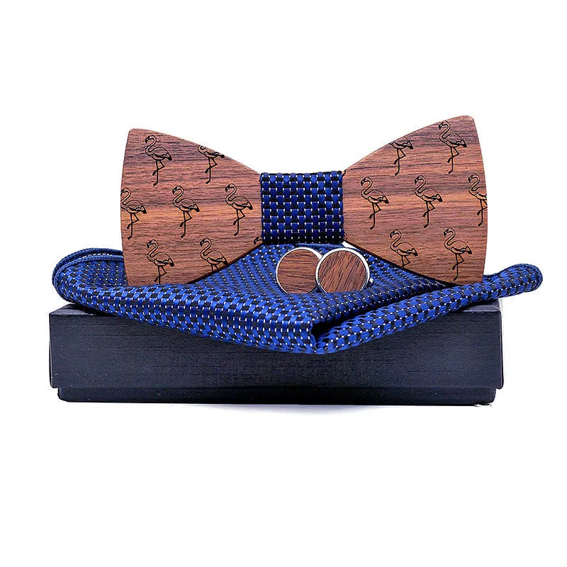 

Mantieqingway Men's Neck Tie Set Wood Bowtie Neck Tie Handkerchiefs Cuff Links Wedding Business Polyester Ties Cufflinks