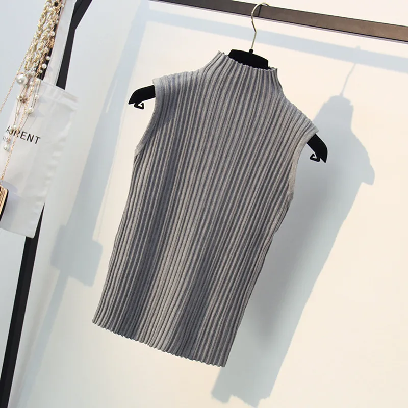 Women Knitting Vest Sleeveless Turtleneck Pullovers Female Knitted Tops 2019 Summer Thin Sweaters White Black Green Cool Tees Women Knitting Vest Sleeveless Turtleneck Pullovers Female Knitted Tops 2019 Summer Thin Sweaters White Black Green Cool Tees