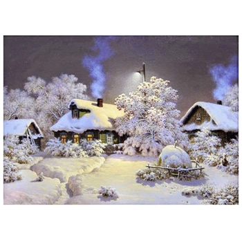 

DIY 5D Diamond Embroider Snow hut House Round Diamond Painting Cross Stitch Kits White