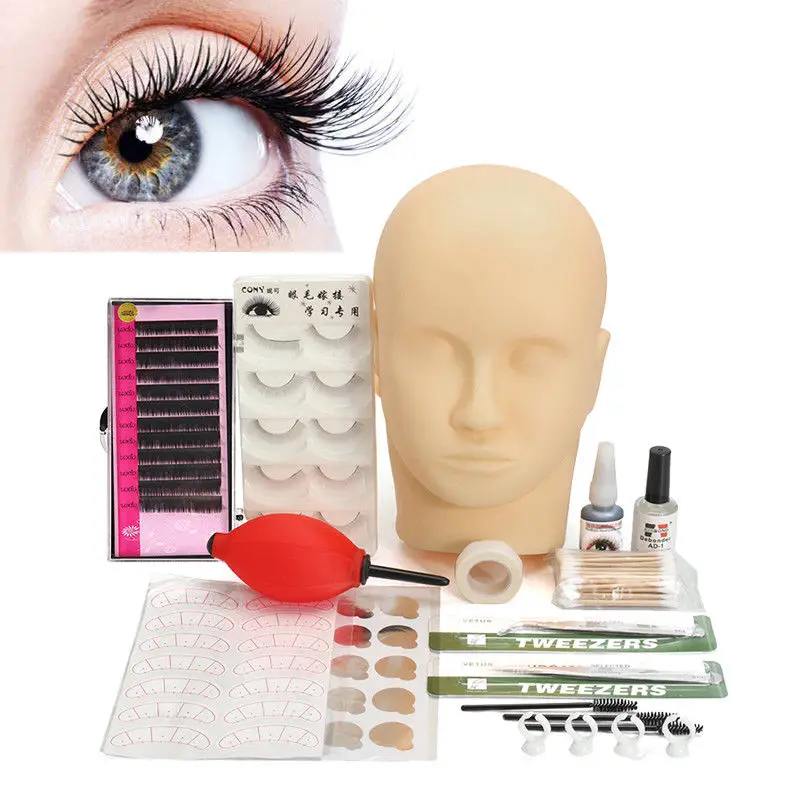 

New Arrival Semi Permanent Eyelashes Extension Glue Practice Tools Mannequin Training Head Make Up Sets