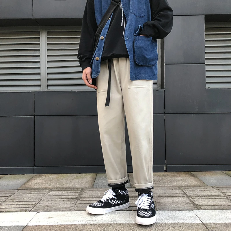 

2019 Spring New Solid Color Simple Slim Plus Velvet Casual Pants Men Harem Gray Black Green Joggers Streetwear Sweatpants Sale