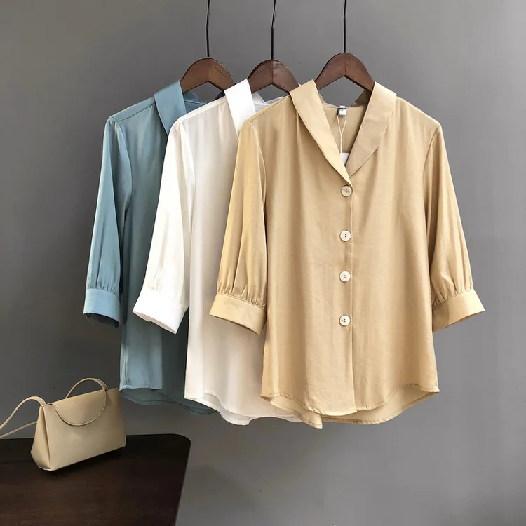 

Mooirue Spring 2019 Female Boyfriend Blusas Chiffon V Neck Loose Shirt Feminina Khaki Blue Cardigan