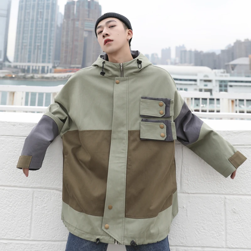 2019 Men's Streetwear Bomber Jackets Casual Cotton Cargo Clothes Cap Long Sleeve Loose Coats Green/grey Color Windbreaker S-XL 2019 Men's Streetwear Bomber Jackets Casual Cotton Cargo Clothes Cap Long Sleeve Loose Coats Green/grey Color Windbreaker S-XL