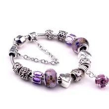 Богемные серебряные браслеты и браслеты с подвесками и кристаллами для женщин DIY фиолетовые Кристальные украшения Рождественские подарки DUN-0124