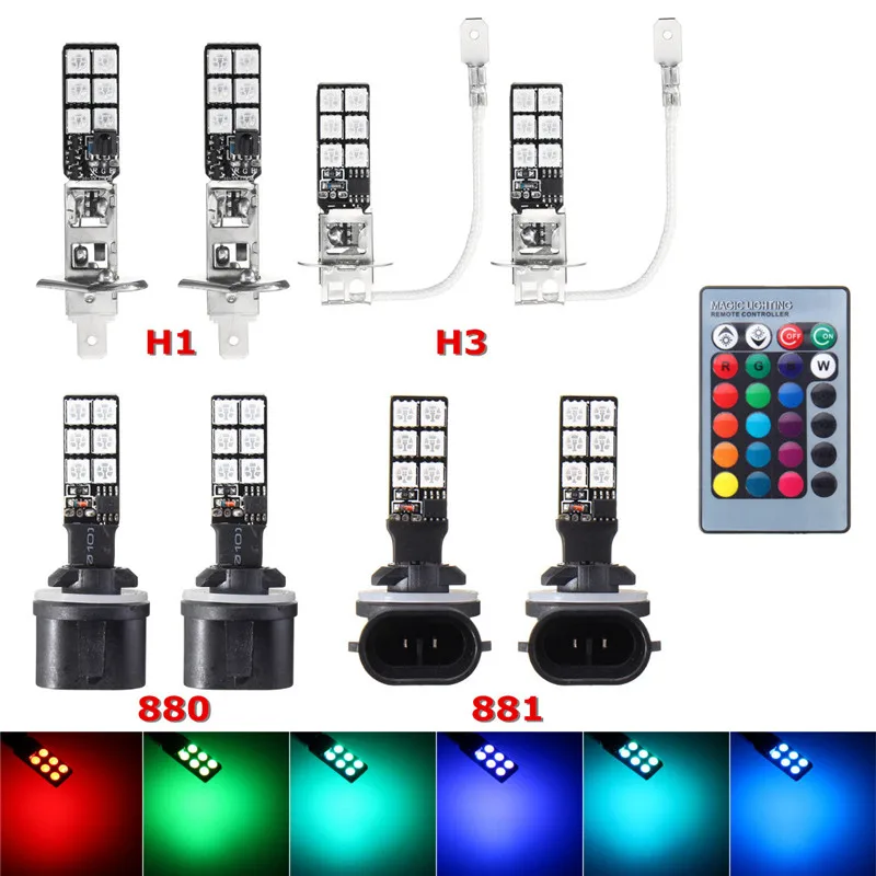 2 шт. H1 H3 RGB беспроводной 5050 управление 12 SMD стробоскоп Led украшение DRL противотуманный светильник лампы Парковка дневные ходовые резервные лампы дистанционного управления