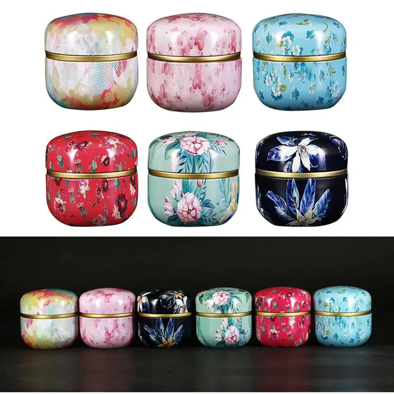 

Tea Caddy Cans Universal Metal Mini Sealed Tank Portable Travel Flower Tea Box Round Moisture-Proof Coffee Canister