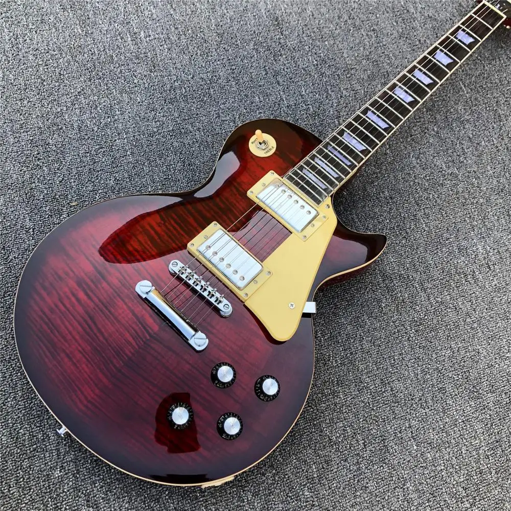 

Burst Quilte Flame Maple Electric Guitar Top quality Win red color Solid Mahogany Standard Guitar Free shipping