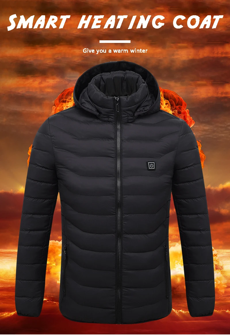 

Mens Winter Heated USB Hooded Work Jacket Coats Adjustable Temperature Control Safety Clothing