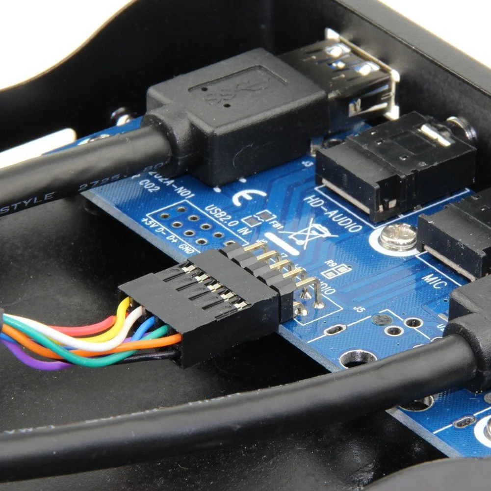 

USB 3.0 2 Port 3.5in Adapter Floppy Bay HD Output Microphone Input Metal Front Panel Hub Open High Speed Desktop Plug And Play