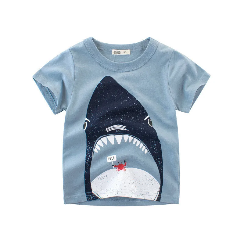 Summer Baby Kids Boys Cartoon Tops T-shirt Age 2-10 Years Shark Animal Print T-shirt For Girls Shirt Children Clothing 