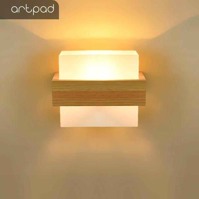 

Modern Minimalist Japanese Style LED Solid Wood Wall Lamp for Bedside Study Background Wall Staircase Nordic Sconces With Bulb