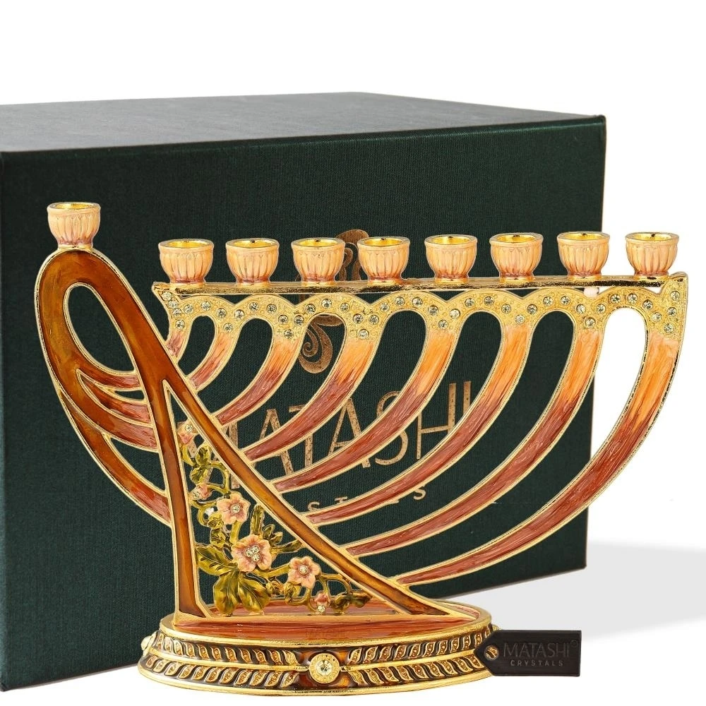 Ручная роспись эмалевые канделябры Menorah с глубокими земными цветами и