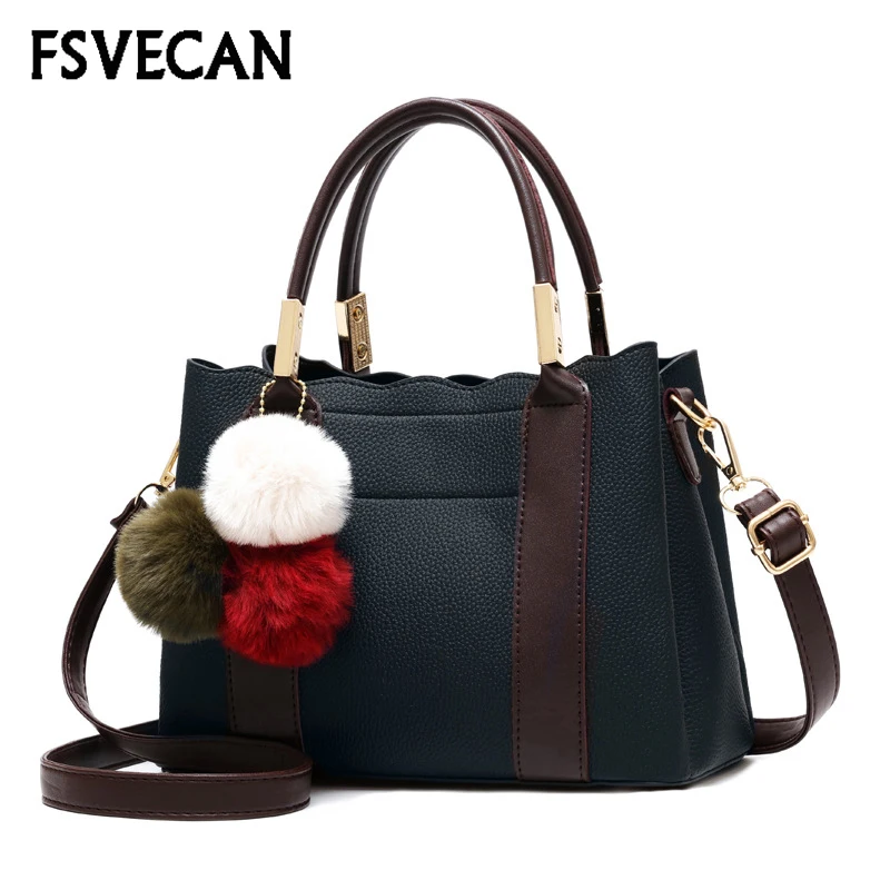 

Women Leather Handbags Luxury Elegant Ladies Hand Bags Fashion Colorful Fur Ball Party Messenger Bag sac a main femme 2019 New