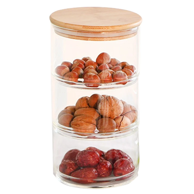 3-Layer Mason Borosilica Glass Jar Kitchen Food Bulk Container Set For Spices Dried Fruit Storage Can Salad Bowl Box | Дом и сад