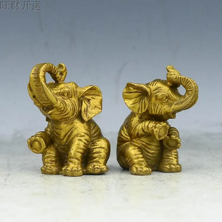 

Collectable Chinese Brass Carved Animal A Pair Of Elephant Home Decoration Exquisite Small Statues