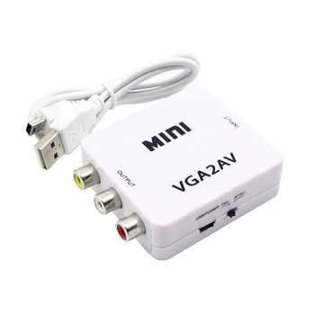 

1080P Mini VGA to RCA AV Converter with 3.5mm Audio VGA2AV / CVBS Adapter + Audio Cable for PC to HDTV Converter 1920x1080 60fps