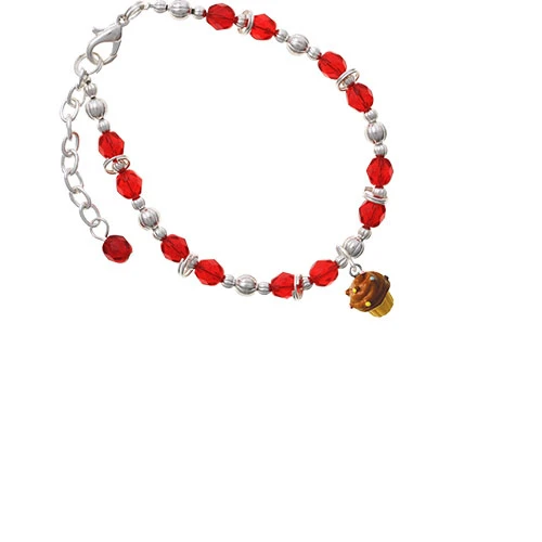 Resin Mini Vanilla Cupcake with Chocolate Frosting Red Beaded Bracelet |