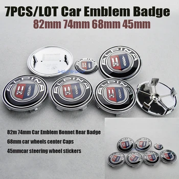 

Top Auto steering wheel stickers Car Emblem WHeel Center Caps Front Rear Boot Badge For BMW 7pcs/lot 82MM 74MM 68MM 45MM Chrome
