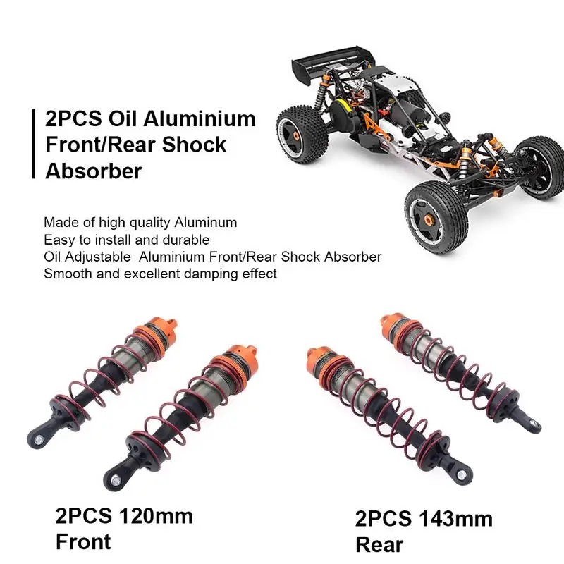 Новинка, масляный регулируемый амортизатор 120 мм, 143 мм, алюминиевый сплав, амортизатор для радиоуправляемого автомобиля 1/8, запчасти для грузовиков, Радиоуправляемый амортизатор для внедорожников