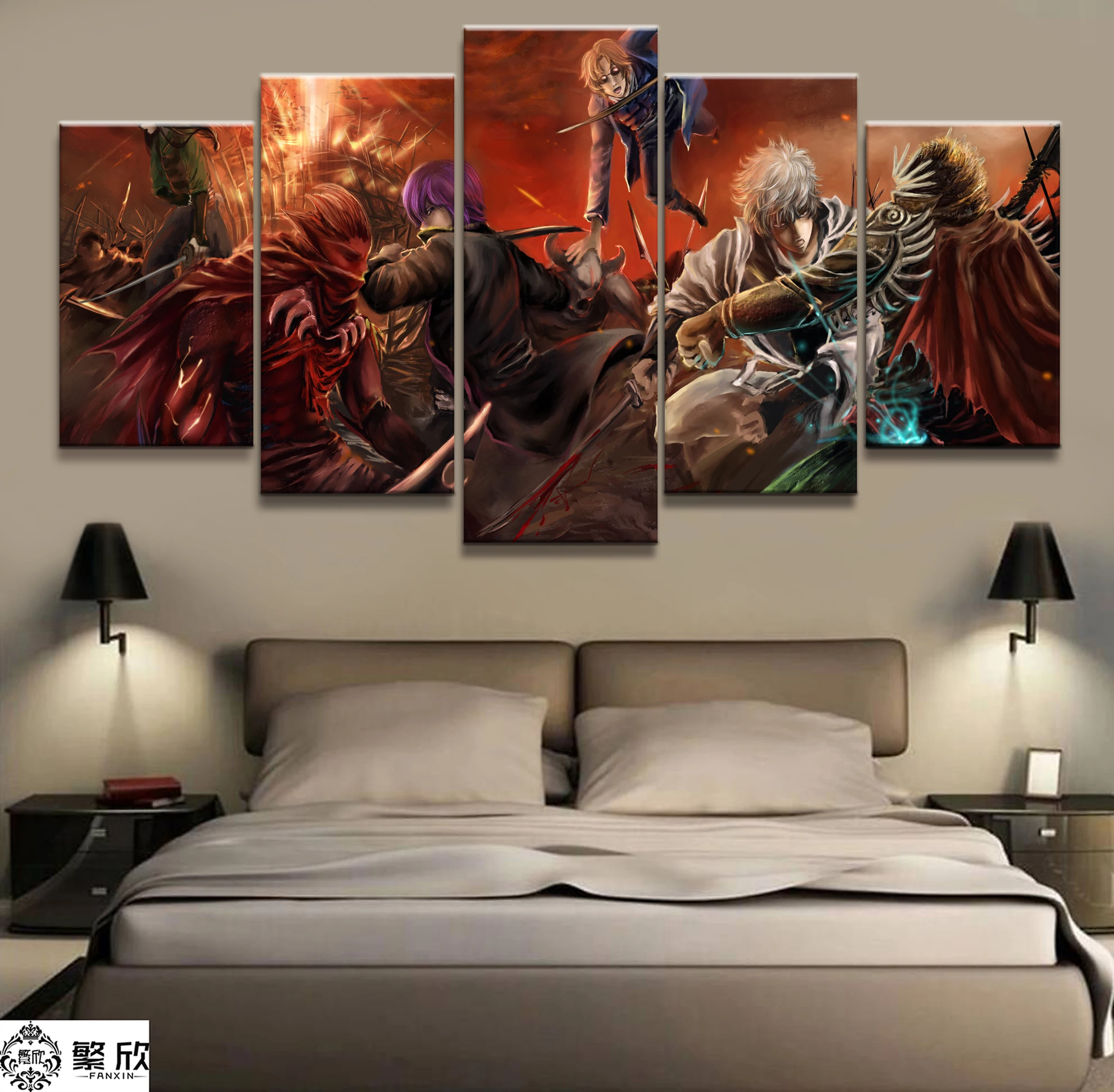 

Home Decor Modular Canvas Painting Picture 5 Piece GINTAMA Sakata Gintoki Animation Poster Wall For Home Canvas Wholesale
