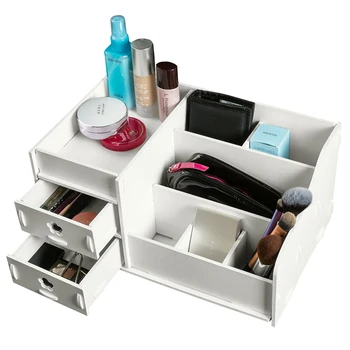 

Multifunction Wooden Drawer Style Makeup Cosmetics Jewelry Storage Box Case Rack Organizer (White)